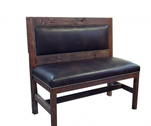 Custom Reclaimed Barnwood & Leather Bench