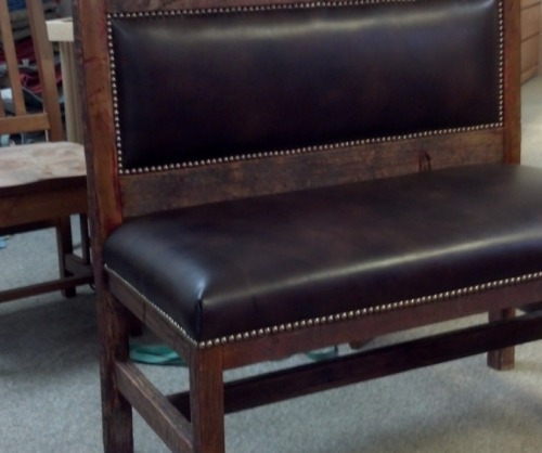 Custom Reclaimed Barnwood & Leather Bench