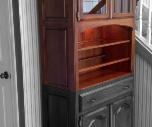 China cabinet topper with open shelves on base