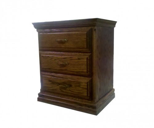 Wooden 3 drawer nightstand from the side