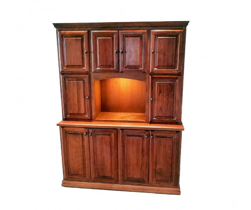 Wooden buffet and hutch with a light