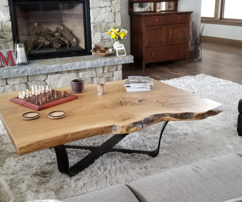 Live edge coffee table with squared off metal legs
