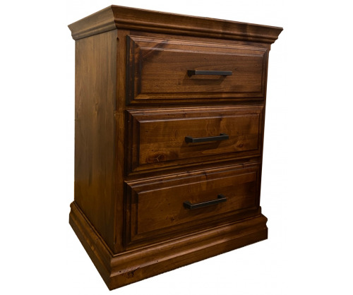 Wooden 3 drawer nightstand from the left
