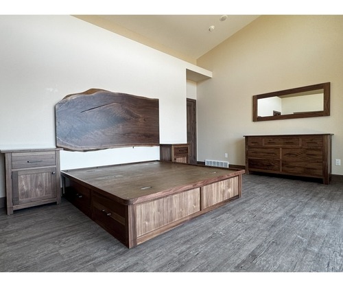 Custom King Pedestal Bed With Live Edge Super Rustic Black Walnut