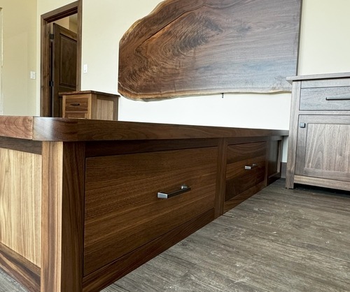 Custom King Pedestal Bed With Live Edge Super Rustic Black Walnut